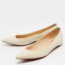 Pre Owned Christian Louboutin Cream Leather Anjalina Ballet Flats Size 39