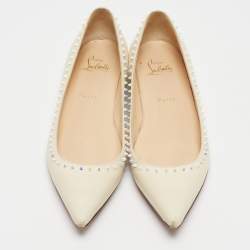 Pre Owned Christian Louboutin Cream Leather Anjalina Ballet Flats Size 39