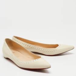 Pre Owned Christian Louboutin Cream Leather Anjalina Ballet Flats Size 39