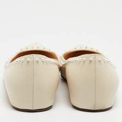 Pre Owned Christian Louboutin Cream Leather Anjalina Ballet Flats Size 39