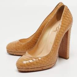 Christian Louboutin Light Brown Patent Python Grapi Pumps Size 38