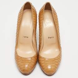 Christian Louboutin Light Brown Patent Python Grapi Pumps Size 38