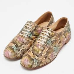 Pre Owned Christian Louboutin Multicolor Python Lace Up Oxfords Size 39