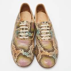 Pre Owned Christian Louboutin Multicolor Python Lace Up Oxfords Size 39