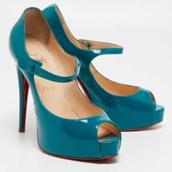 Pre Owned Christian Louboutin Blue Patent Bana Pumps Size 38.5