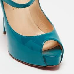 Pre Owned Christian Louboutin Blue Patent Bana Pumps Size 38.5