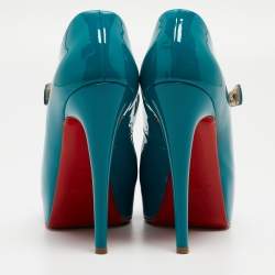 Pre Owned Christian Louboutin Blue Patent Bana Pumps Size 38.5