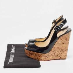 Pre Owned Christian Louboutin Black Patent Leather Une Plume Slingback Pumps Size 37