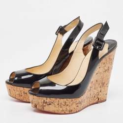 Pre Owned Christian Louboutin Black Patent Leather Une Plume Slingback Pumps Size 37