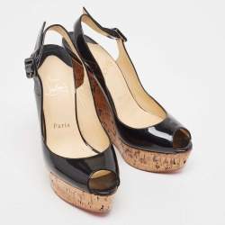 Pre Owned Christian Louboutin Black Patent Leather Une Plume Slingback Pumps Size 37
