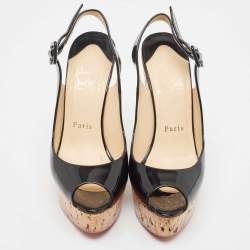 Pre Owned Christian Louboutin Black Patent Leather Une Plume Slingback Pumps Size 37