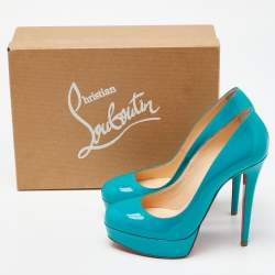 Pre Owned Christian Louboutin Green Patent Leather Bianca Platform Pumps Size 38