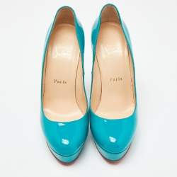 Pre Owned Christian Louboutin Green Patent Leather Bianca Platform Pumps Size 38