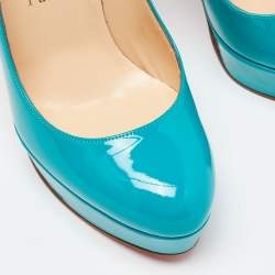 Pre Owned Christian Louboutin Green Patent Leather Bianca Platform Pumps Size 38