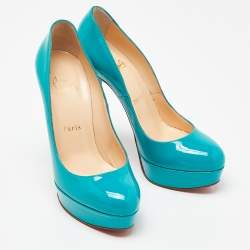 Pre Owned Christian Louboutin Green Patent Leather Bianca Platform Pumps Size 38