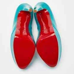 Pre Owned Christian Louboutin Green Patent Leather Bianca Platform Pumps Size 38