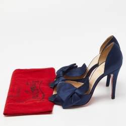 Pre Owned Christian Louboutin Blue Satin Bow T Dorcet Peep Toe Pumps Size 38