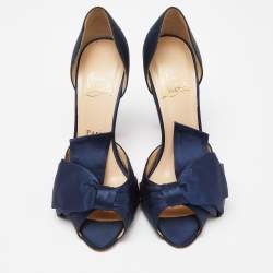 Pre Owned Christian Louboutin Blue Satin Bow T Dorcet Peep Toe Pumps Size 38