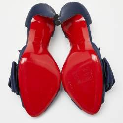 Pre Owned Christian Louboutin Blue Satin Bow T Dorcet Peep Toe Pumps Size 38