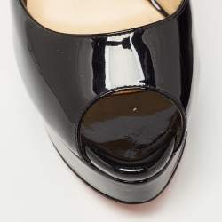 Christian Louboutin Black Patent Leather Lady Peep Slingback Pumps Size 40