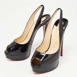 مملوكة مسبقًا Christian Louboutin Black Patent Leather Lady Peep Slingback Pumps Size 40