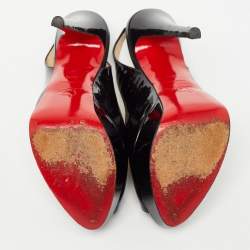 Pre Owned Christian Louboutin Black Patent Lady Peep Slingback Sandals Size 36.5