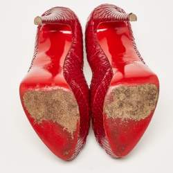 Pre Owned Christian Louboutin Red Python Leather Lady Peep  Pumps Size 36.5