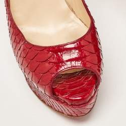 Pre Owned Christian Louboutin Red Python Leather Lady Peep  Pumps Size 36.5