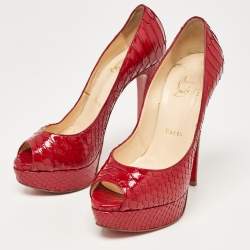 Pre Owned Christian Louboutin Red Python Leather Lady Peep  Pumps Size 36.5