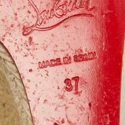 مملوكة مسبقًا Christian Louboutin Black Leather You Love Espadrille Wedge Slingback Sandals Size 37