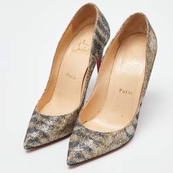 Pre Owned Christian Louboutin Gold/Silver Glitter Sirene Pigalle Follies Pumps Size 38
