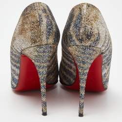 Pre Owned Christian Louboutin Gold/Silver Glitter Sirene Pigalle Follies Pumps Size 38