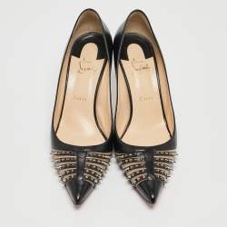 مملوكة مسبقًا Christian Louboutin Black Leather and Mesh Spiked Bareta Pumps Size 41