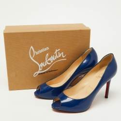 Pre Owned Christian Louboutin Blue Patent Leather Peep-Toe Pumps Size 39