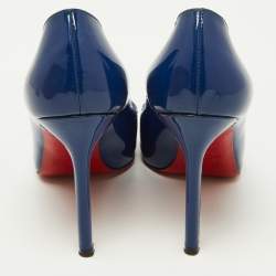 Pre Owned Christian Louboutin Blue Patent Leather Peep-Toe Pumps Size 39