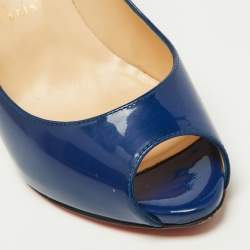 Pre Owned Christian Louboutin Blue Patent Leather Peep-Toe Pumps Size 39