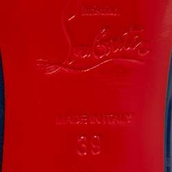 Pre Owned Christian Louboutin Blue Patent Leather Peep-Toe Pumps Size 39