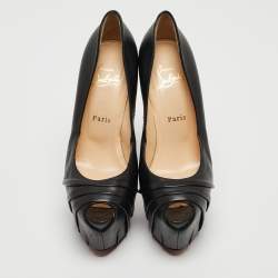 Pre Owned Christian Louboutin Black Leather Highness Peep Toe Pumps Size 38