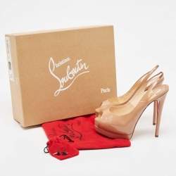 Christian Louboutin Beige Patent Lady Peep Sling Pumps Size 37.5