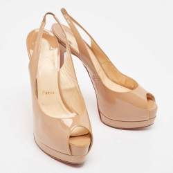 Christian Louboutin Beige Patent Lady Peep Sling Pumps Size 37.5