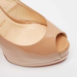 Christian Louboutin Beige Patent Lady Peep Sling Pumps Size 37.5