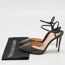 Pre Owned Christian Louboutin Black Leather Baila Ankle Strap Pumps Size 40