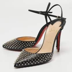 Pre Owned Christian Louboutin Black Leather Baila Ankle Strap Pumps Size 40