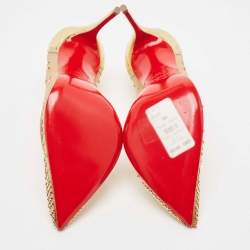 Pre Owned Christian Louboutin Gold Crystal Embellished Leather and Mesh Follies Strass Pumps Size 39