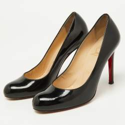 Pre Owned Christian Louboutin Black Patent Leather Simple Pumps Size 36.5