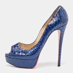 Christian Louboutin Blue Python Lady Peep Pumps Size 39.5