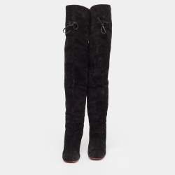 Christian Louboutin Black Suede Riding Over The Knee Length Boots Size 40