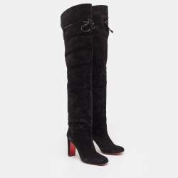 Christian Louboutin Black Suede Riding Over The Knee Length Boots Size 40