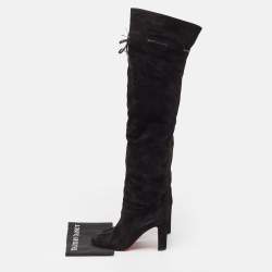 Christian Louboutin Black Suede Riding Over The Knee Length Boots Size 40