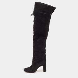 Christian Louboutin Black Suede Riding Over The Knee Length Boots Size 40